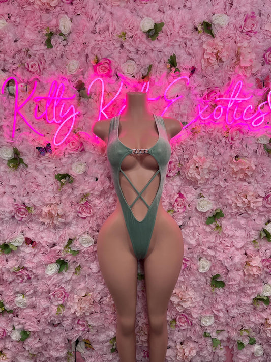 Exotic Dancewear One Piece Velvet Green Dancewear Bottlegirl Outfit Clubwear