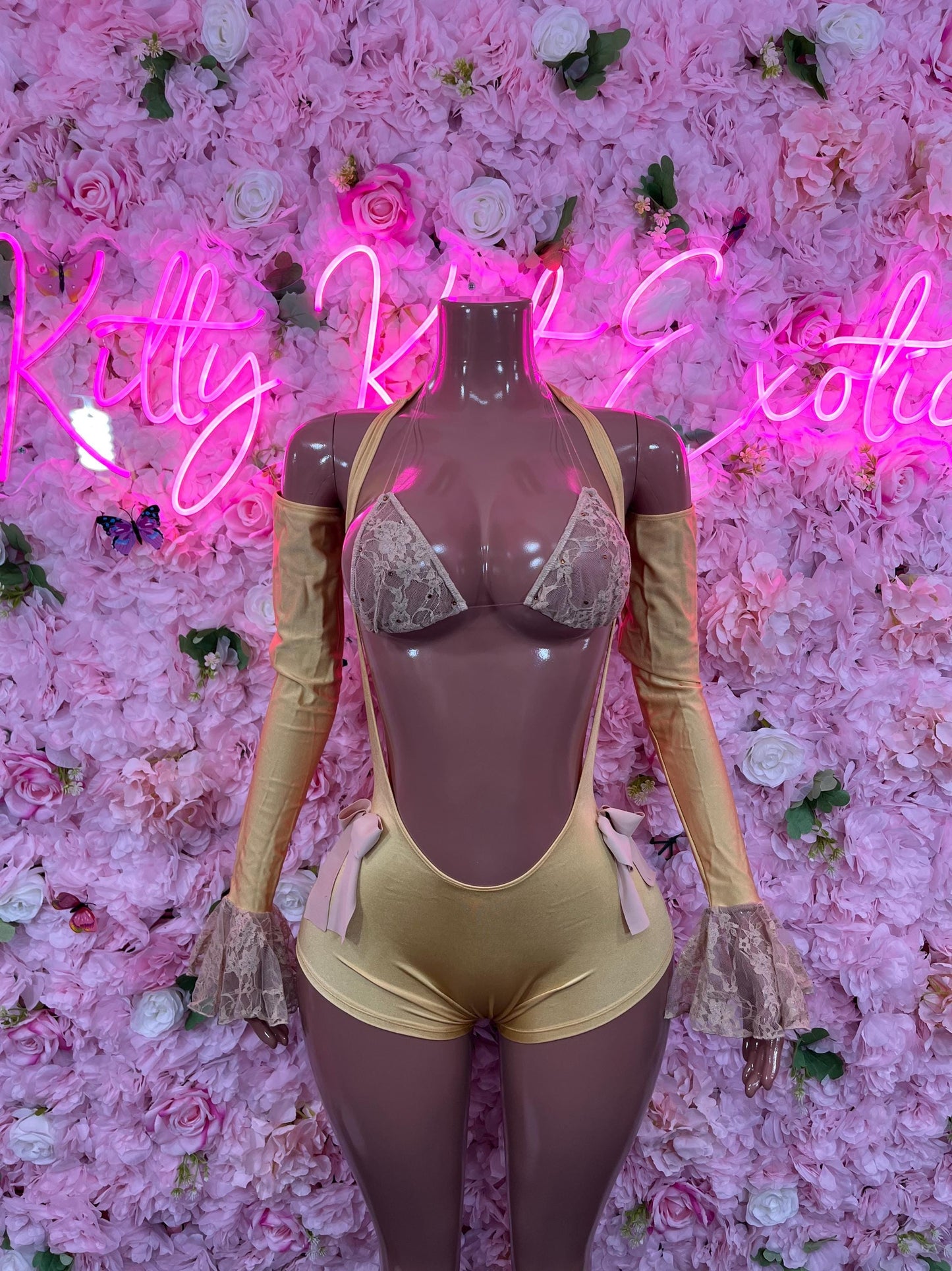 Bottlegirl Two Piece Lace Bodysuit Gold/White Festival wear Costume