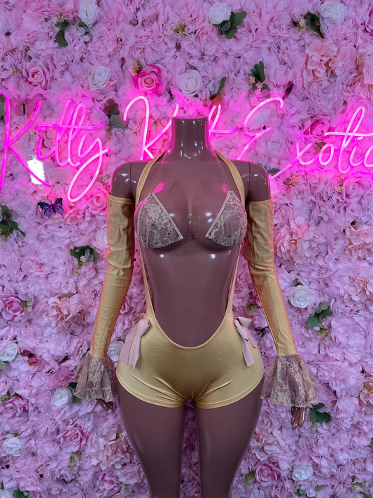 Bottlegirl Two Piece Lace Bodysuit Gold/White Festival wear Costume