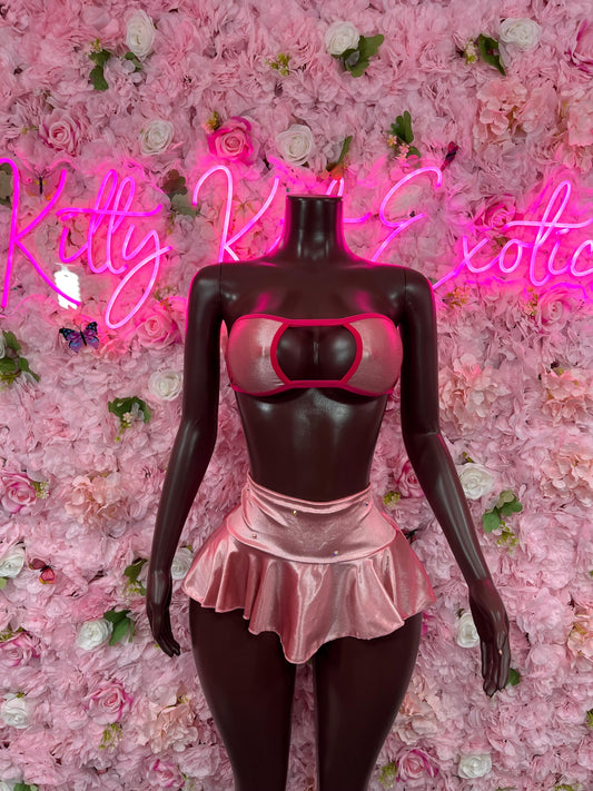 Ravewear Two Piece Skirt Set Pink   Sexy Clubwear & Dancewear for Raves, Parties, or Festivals | Bold and Eye-Catching Outfit