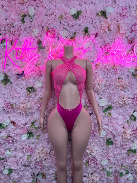 Exotic Dancewear One Piece Bodysuit Pink   Sexy Clubwear & Dancewear for Raves, Parties, or Festivals | Bold and Eye-Catching Outfit
