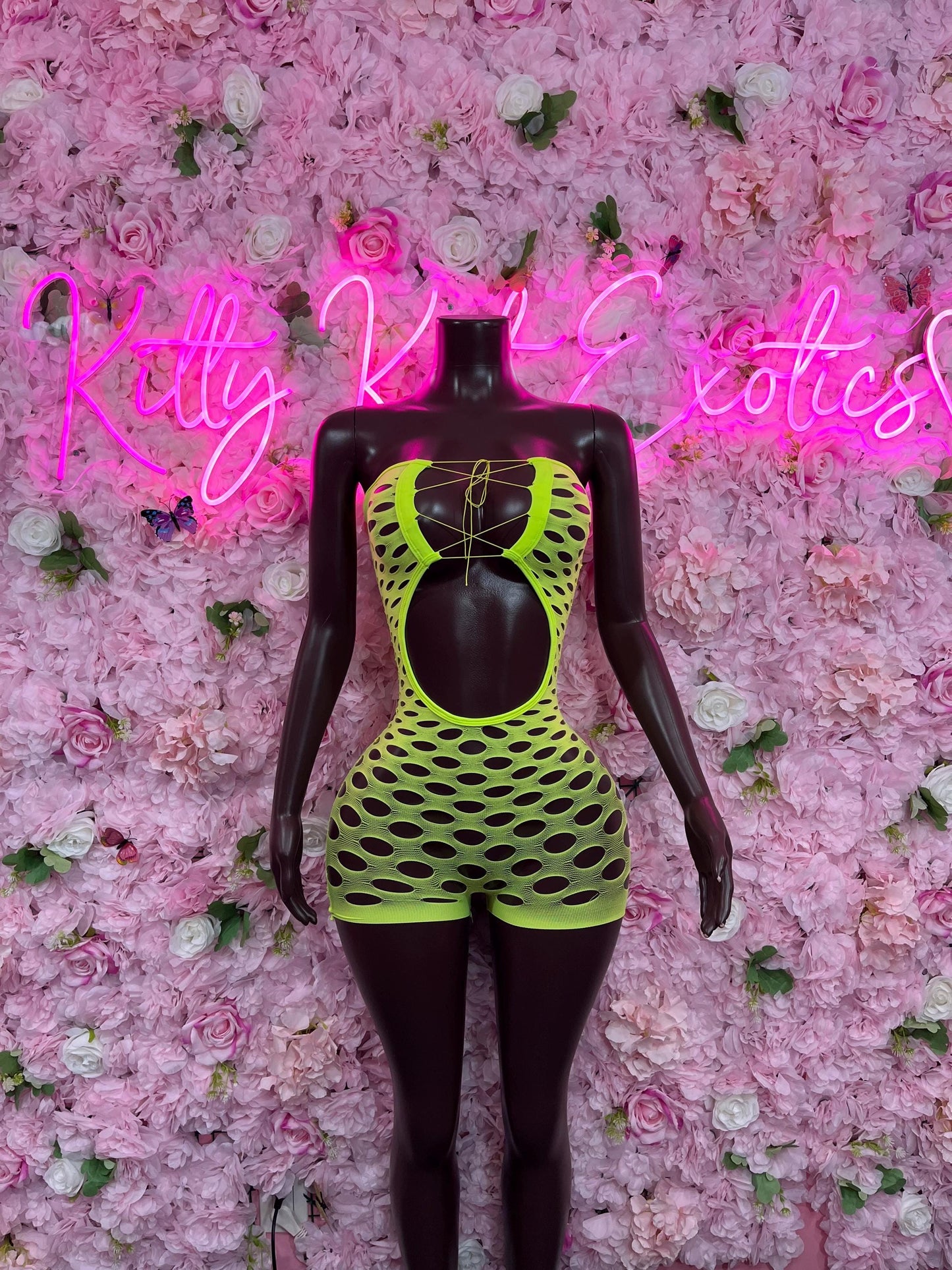 Exotic Dancewear Two Piece Neon Fishnet Festival wear Ravewear Sexy Dancewear