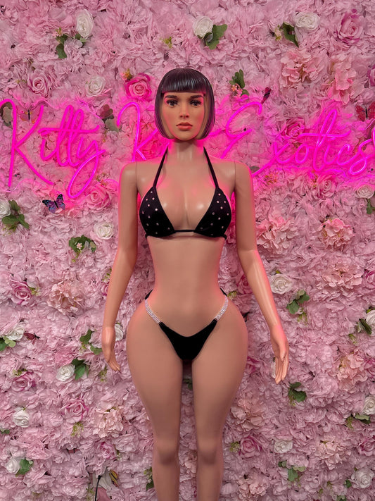 Womens Clothing Two Piece Black Bikini -  Exotic Dancewear  Elegant and Sexy Evening Dress for Performers, Events, or Special Occasions