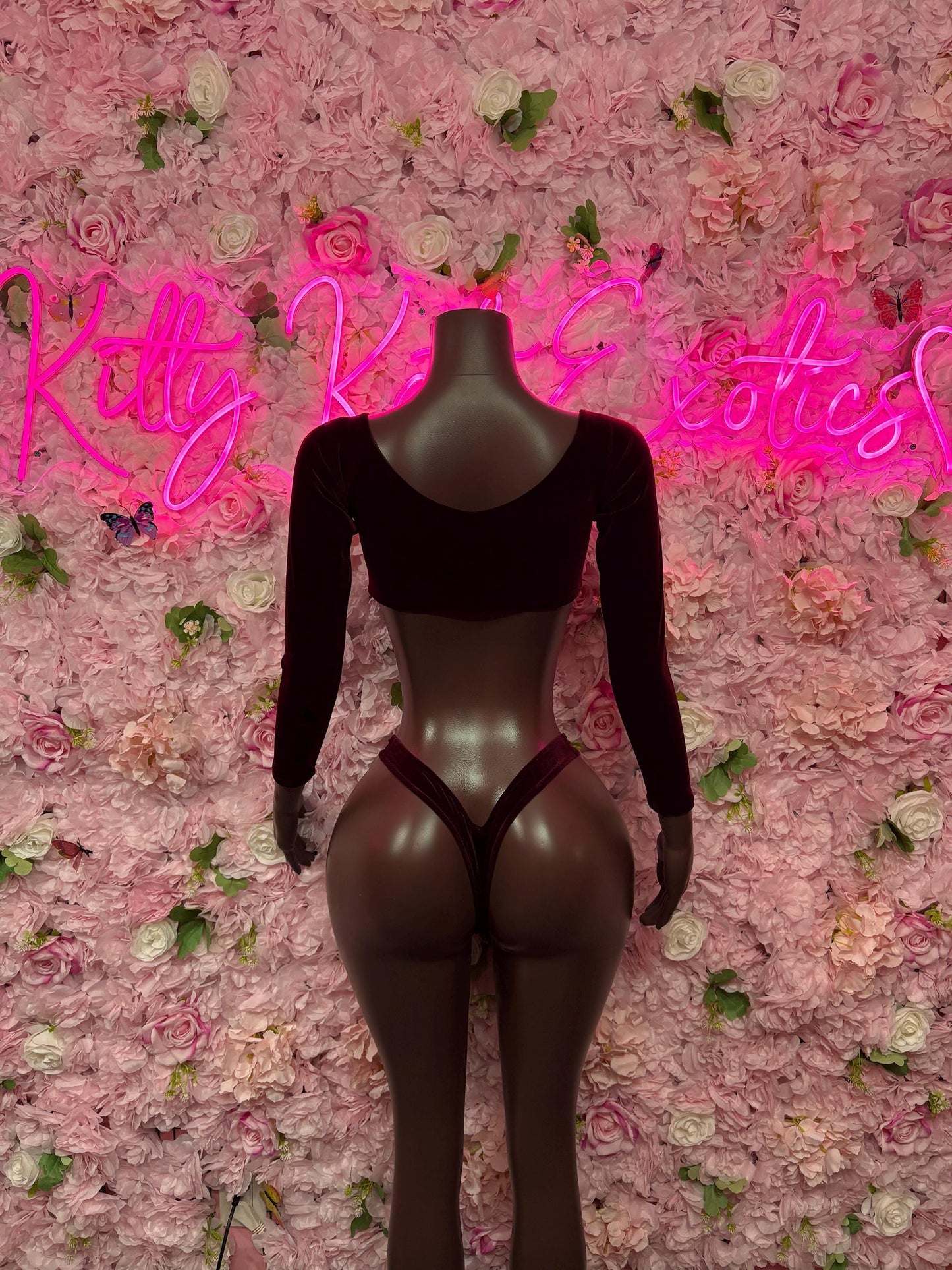 Bartender Two Piece Burgundy Velvet -  Exotic Dancewear  Elegant and Sexy Evening Dress for Performers, Events, or Special Occasions