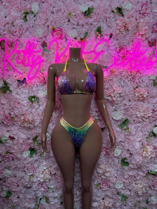 Rave Wear Two-Piece Blue Multicolor Bikini  Cute Swimsuit Set for Beach, Pool, or Vacation | Exotic Dancewear Festival wear