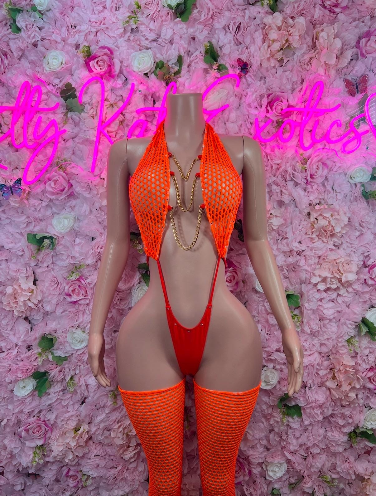 Exotic Dancewear Two Piece Orange With Leggings Costume For Performers and Festival Wear