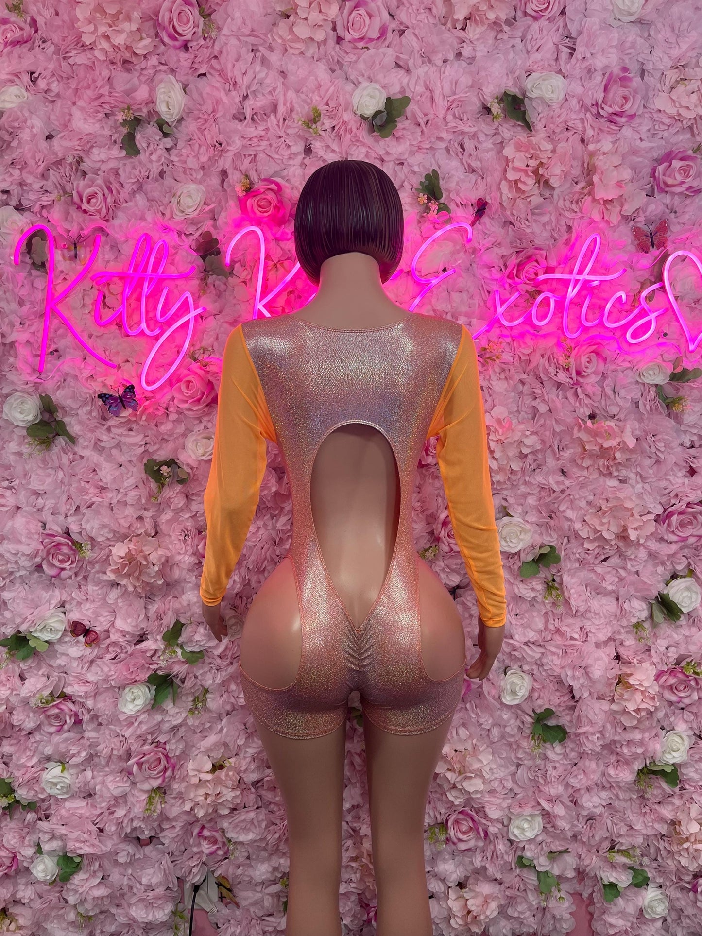 New Years Bottle Girl One-Piece Bodysuit - Orange Rainbow Metallic  Design | Exotic Dancewear for Performers, Raves, & Nights Out