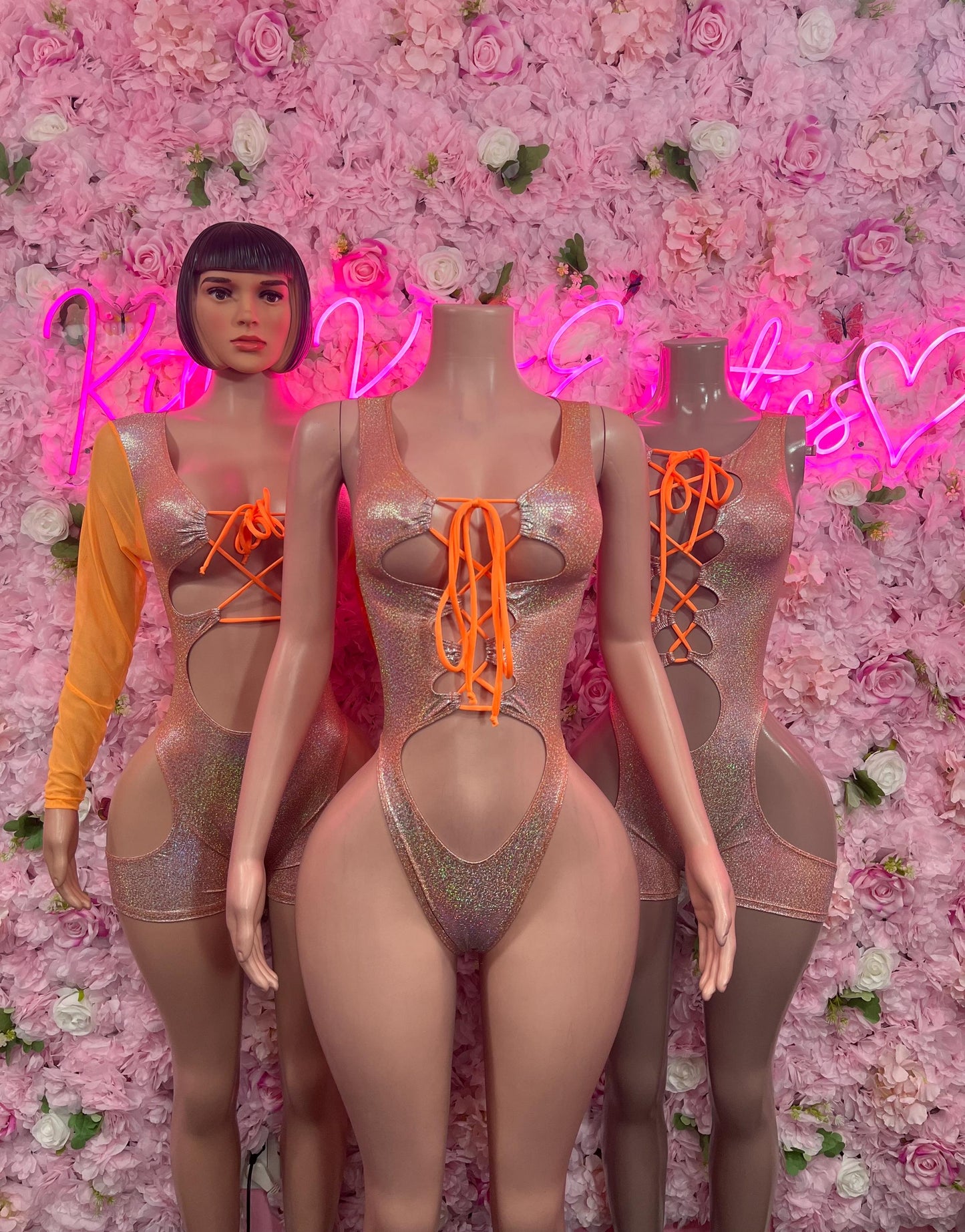 New Years Bottle Girl One-Piece Bodysuit - Orange Rainbow Metallic  Design | Exotic Dancewear for Performers, Raves, & Nights Out