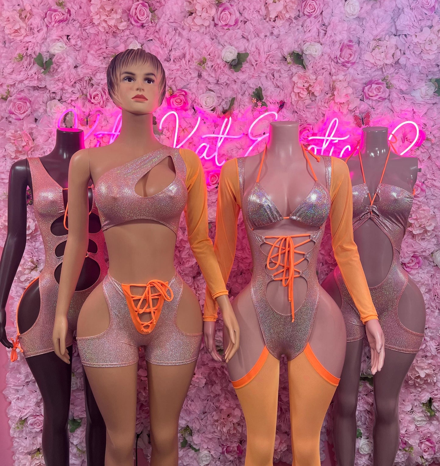 New Years Bottle Girl One-Piece Bodysuit - Orange Rainbow Metallic  Design | Exotic Dancewear for Performers, Raves, & Nights Out