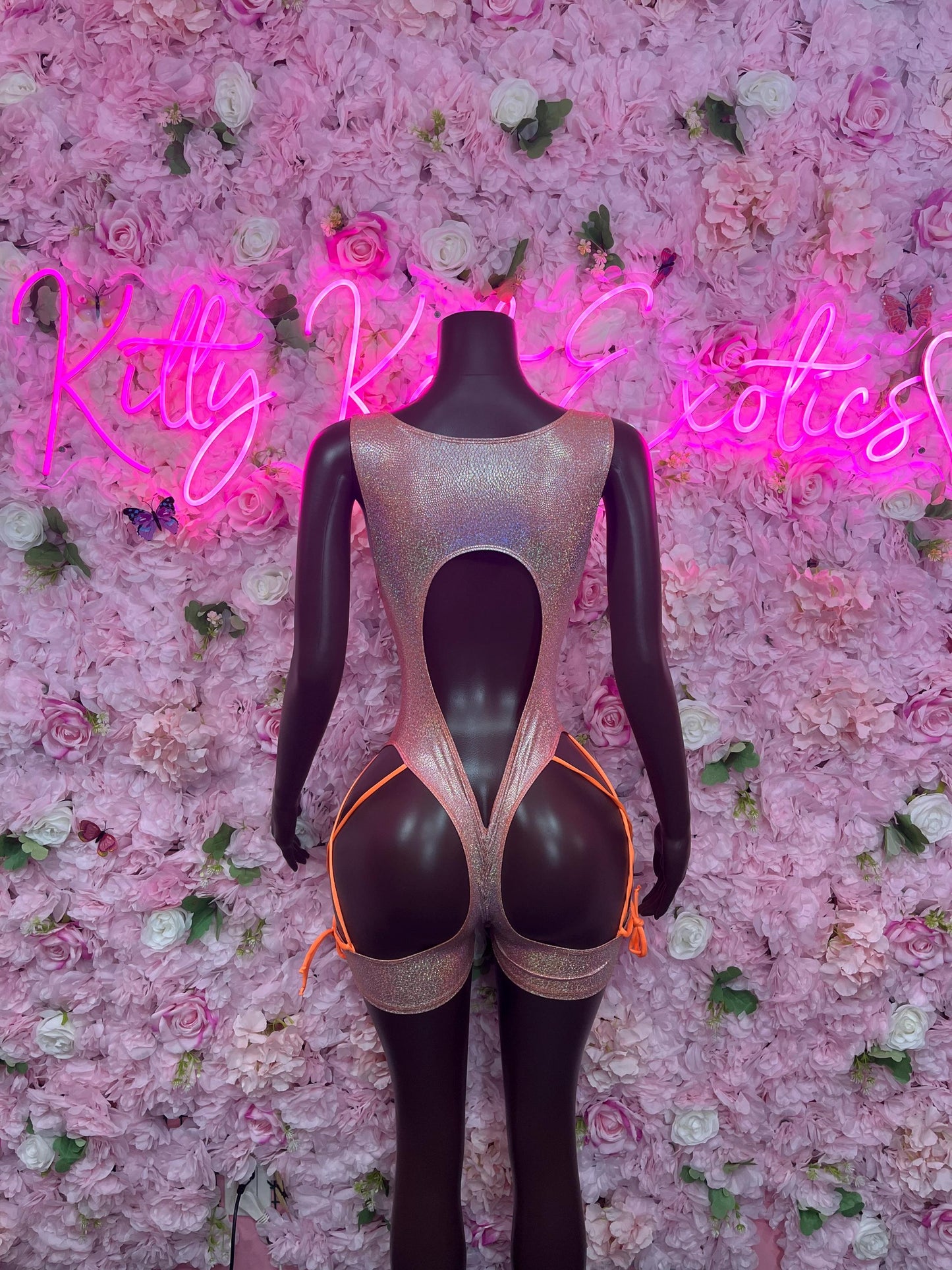 New Years Bottle Girl One-Piece Bodysuit - Orange Rainbow Metallic  Design | Exotic Dancewear for Performers, Raves, & Nights Out