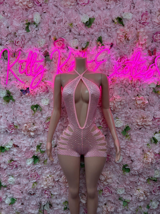 Bottlegirl One-Piece Pink Rhinestone Bodysuit  Set Vacation | Exotic Dancewear Festival wear