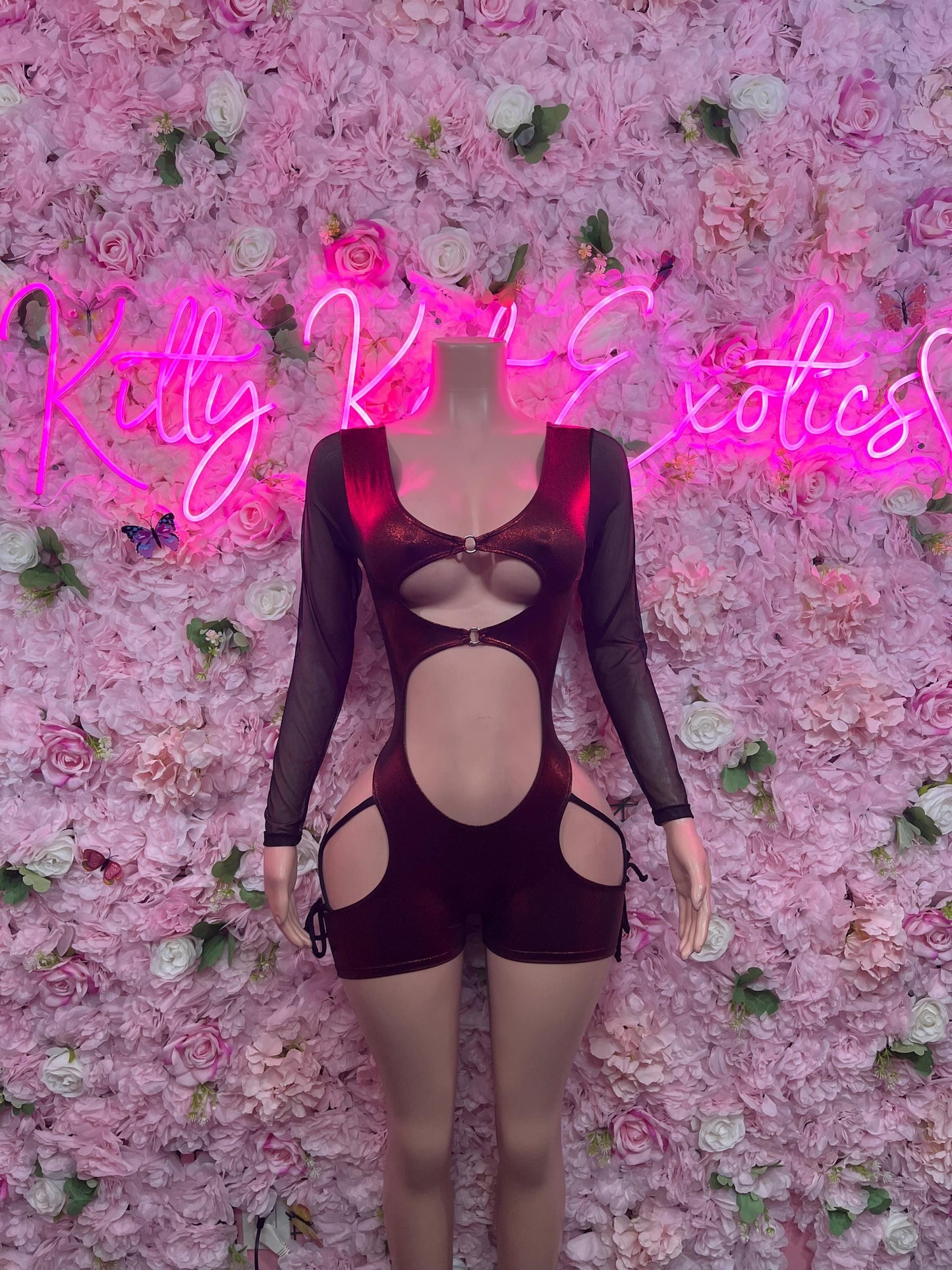 Bottle Girl One-Piece Bodysuit - Cherry Red Metallic Design | Exotic Dancewear for Performers, Raves, & Nights Out