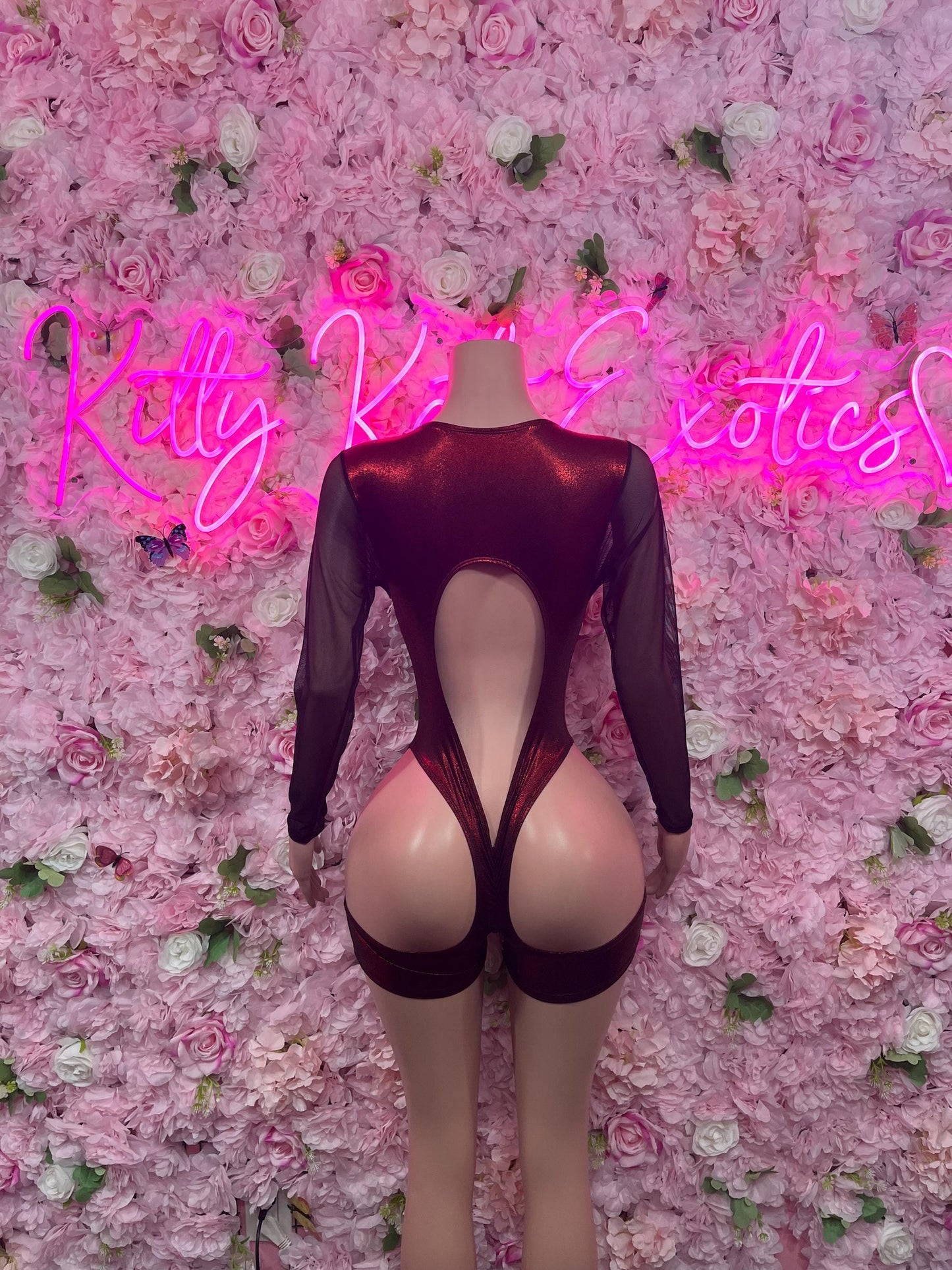 Bottle Girl One-Piece Bodysuit -  Red Metallic Design | Exotic Dancewear for Performers, Raves, & Nights Out