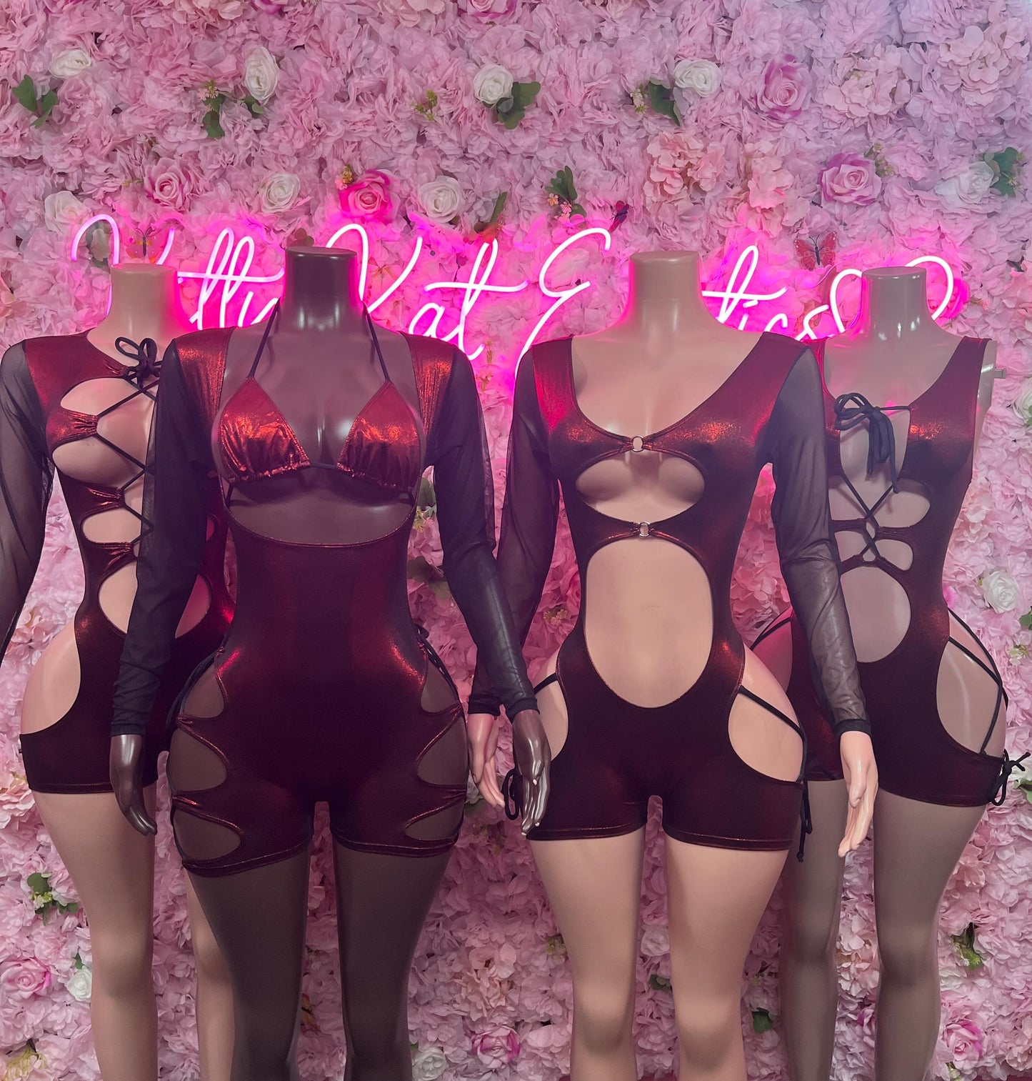 Bottle Girl One-Piece Bodysuit -  Red Metallic Design | Exotic Dancewear for Performers, Raves, & Nights Out