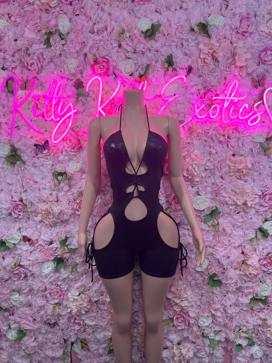 Bottle Girl One-Piece Bodysuit -  Black Metallic Design | Exotic Dancewear for Performers, Raves, & Nights Out