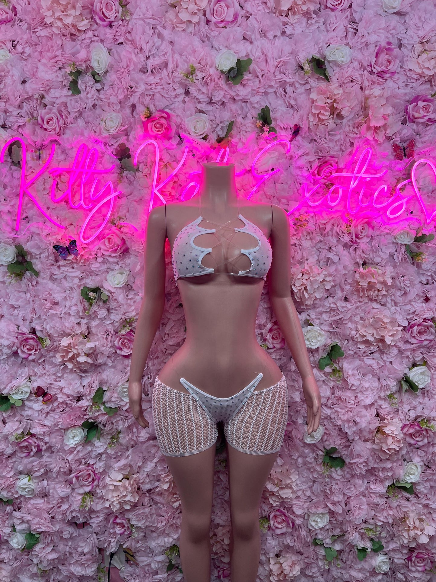 Exotic Dancewear Two Piece Fishnet White Dancewear Exotic Wear Festival Wear