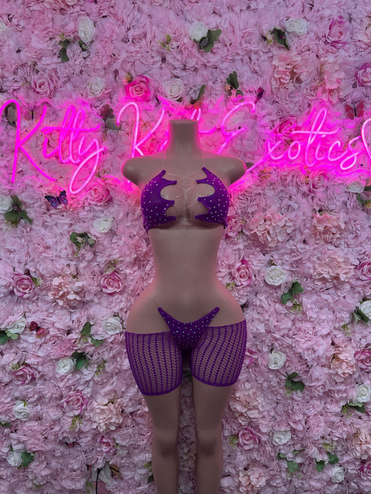 Exotic Dancewear Two Piece Fishnet Purple Dancewear Exotic Wear Festival Wear