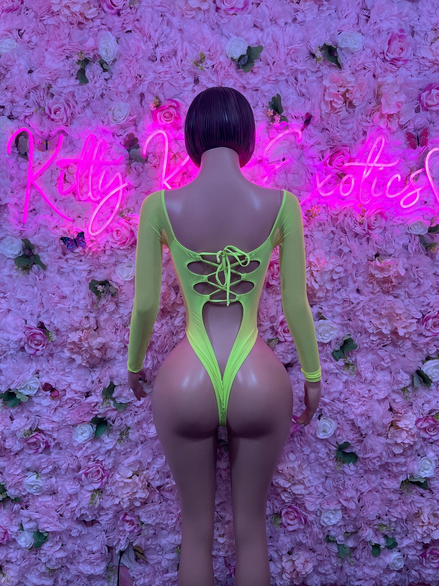 Womens Clothing Bottle Girl One-Piece Bodysuit - Neon Green Design | Exotic Dancewear for Performers, Raves, & Nights Out