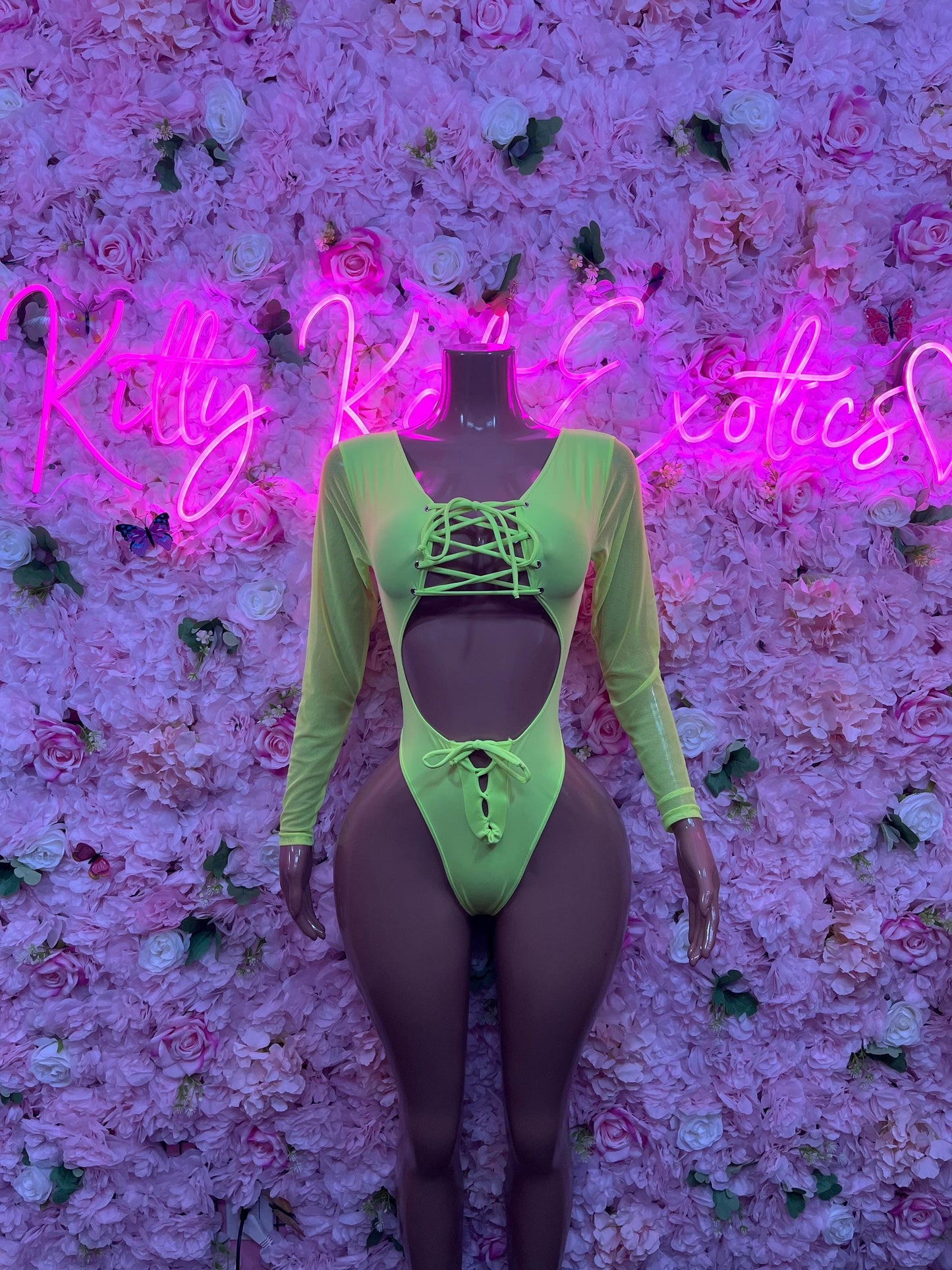 Womens Clothing Bottle Girl One-Piece Bodysuit - Neon Green Design | Exotic Dancewear for Performers, Raves, & Nights Out