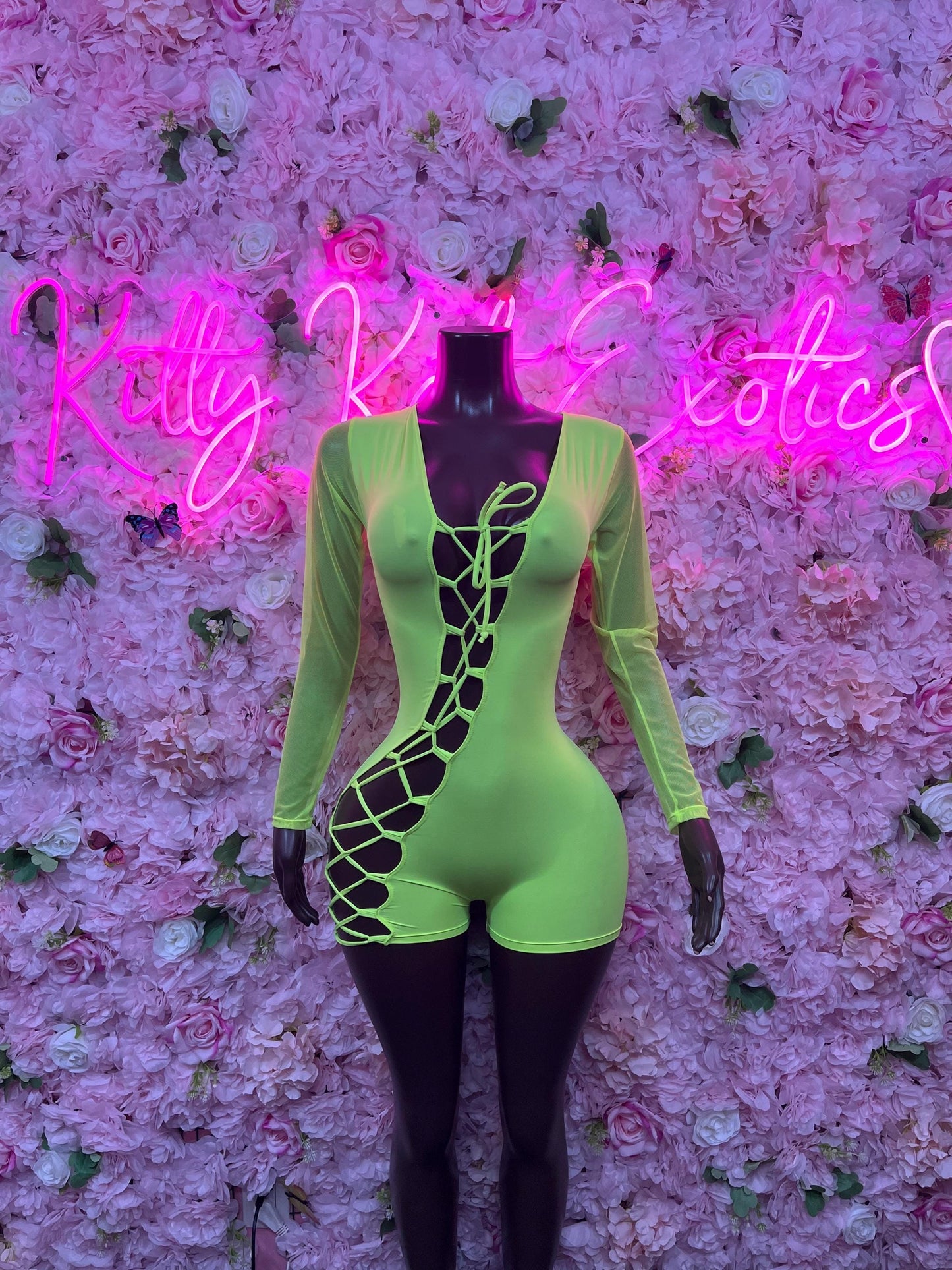 Womens Clothing Bottle Girl One-Piece Bodysuit - Neon Green Design | Exotic Dancewear for Performers, Raves, & Nights Out