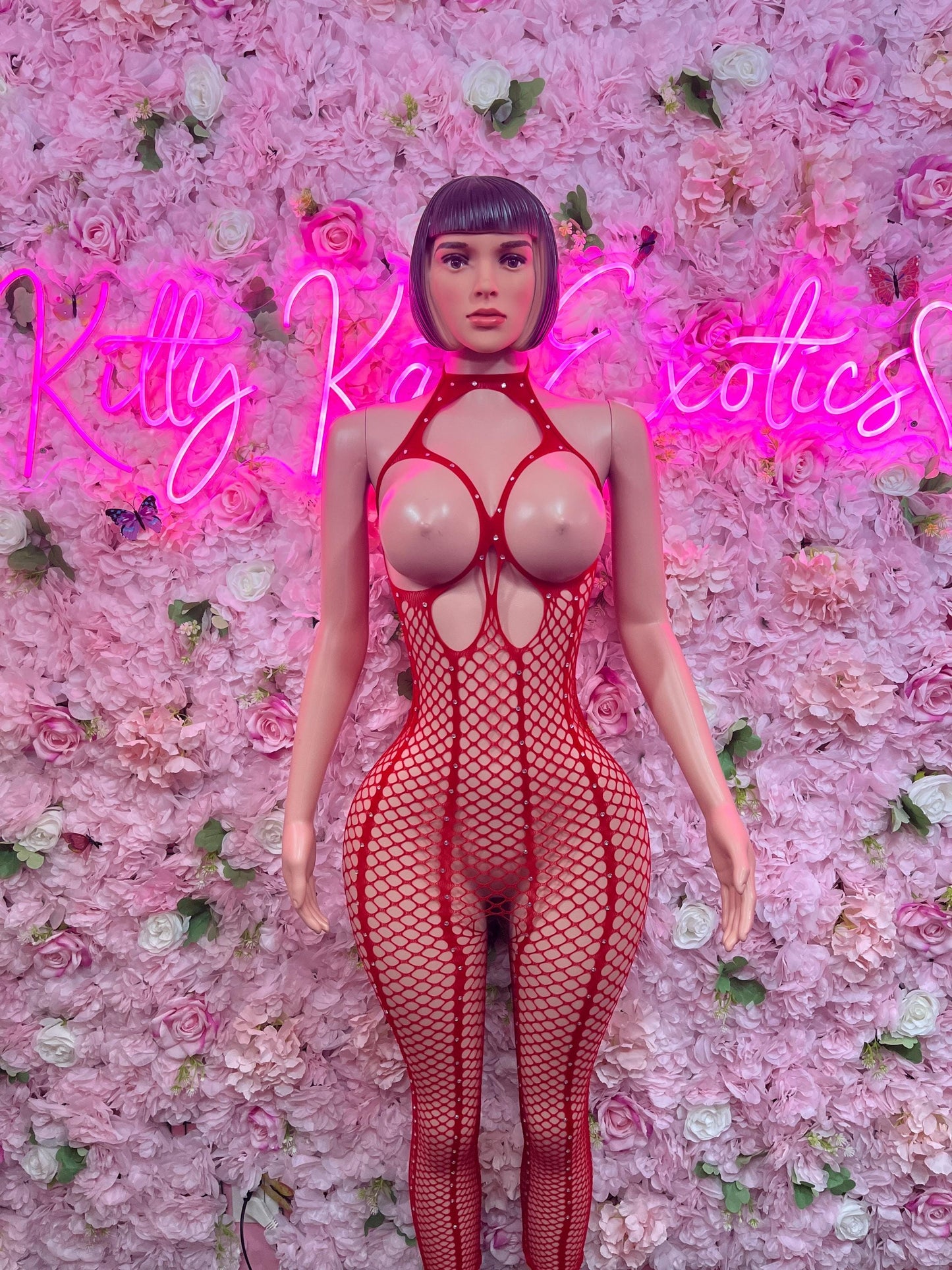 Valentines Day Womens Clothing Exotic Dancewear One Piece Fishnet Red Dancewear Exotic Wear Festival Wear