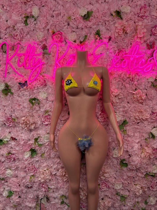 Exotic Dancewear Two-Piece Yellow Custom Bikini  Cute Swimsuit Set for Beach, Pool, or Vacation | Exotic Dancewear Festival wear