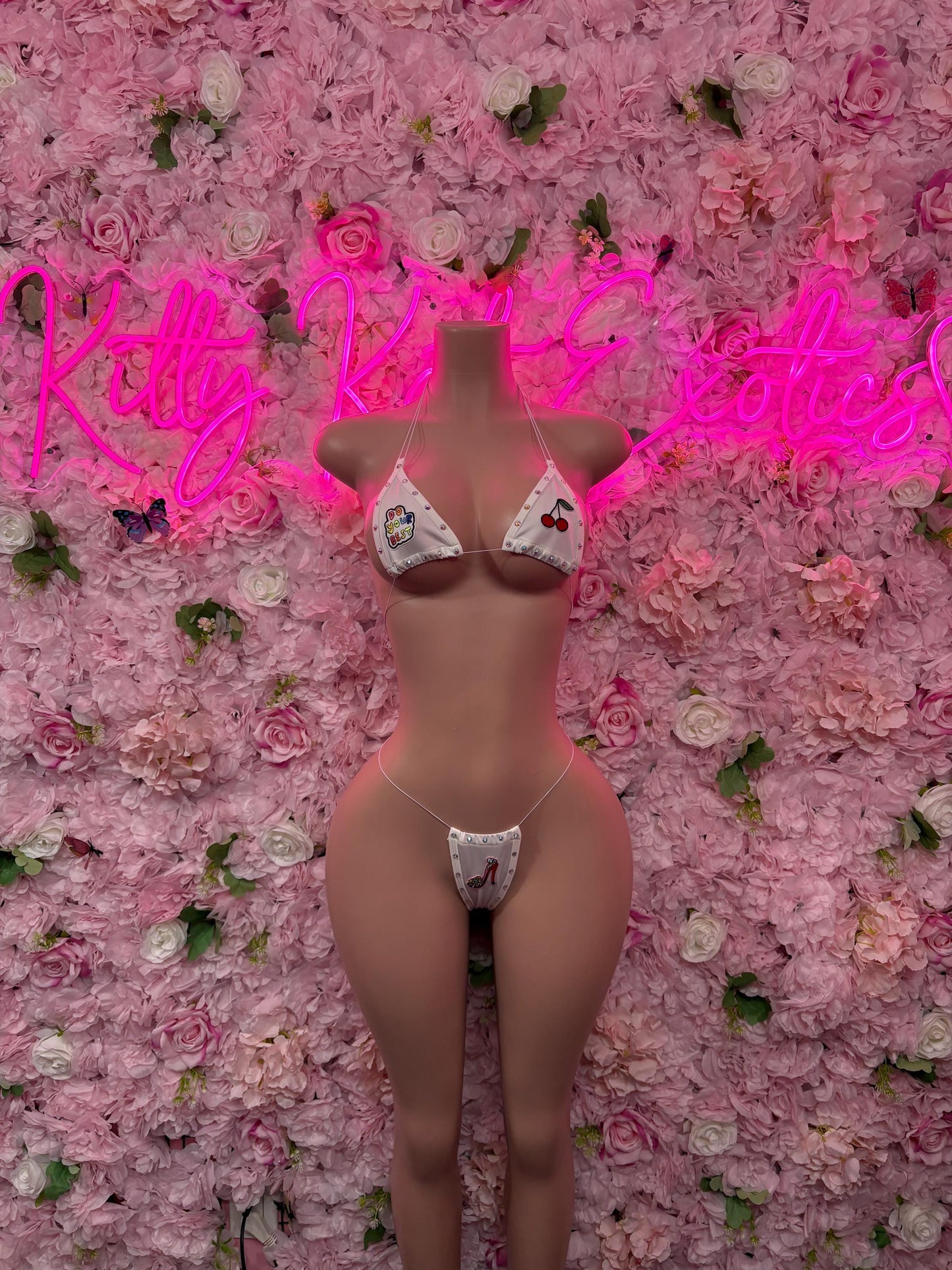 Spring Break Two-Piece White Custom Bikini  Cute Swimsuit Set for Beach, Pool, or Vacation | Exotic Dancewear Festival wear