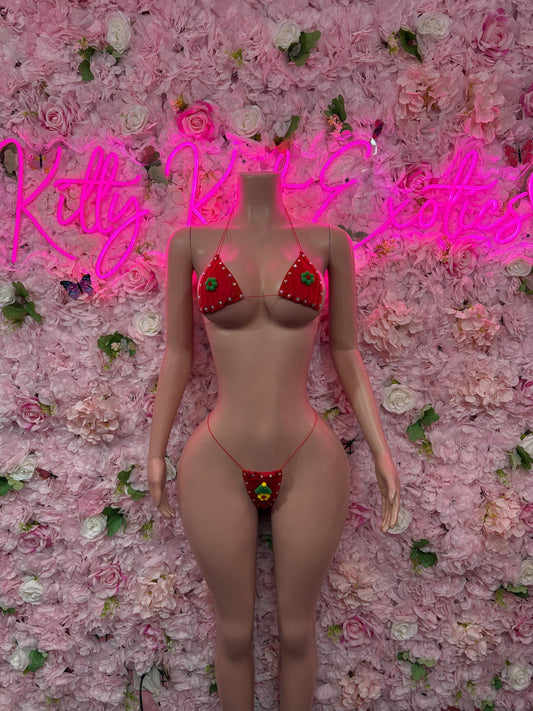 Spring Break Two-Piece Red Custom Bikini  Cute Swimsuit Set for Beach, Pool, or Vacation | Exotic Dancewear Festival wear