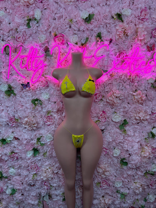 Exotic Dancewear Two-Piece Yellow Custom Bikini  Cute Swimsuit Set for Beach, Pool, or Vacation | Exotic Dancewear Festival wear