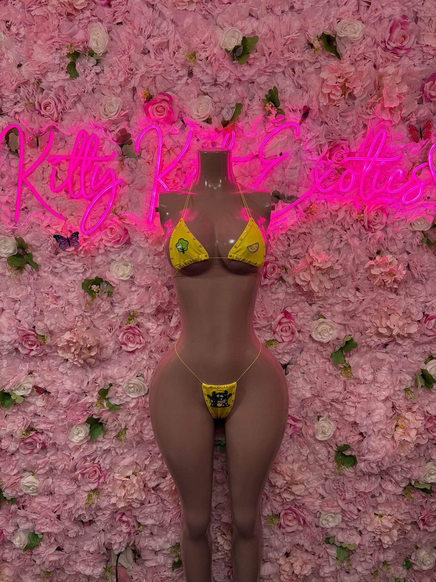 Valentines Day Two-Piece Yellow Custom Bikini  Cute Swimsuit Set for Beach, Pool, or Vacation | Exotic Dancewear Festival wear