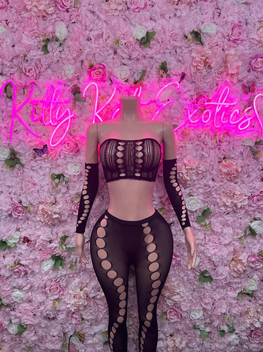 Exotic Dancewear Two Piece Fishnet Black Dancewear Exotic Wear Festival Wear