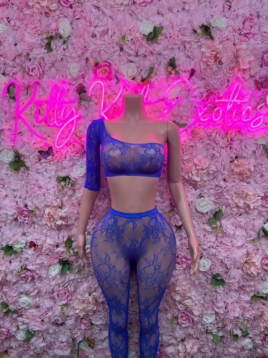 Exotic Dancewear Dance Costume  One Piece Fishnet Blue Dancewear Exotic Wear Festival Wear