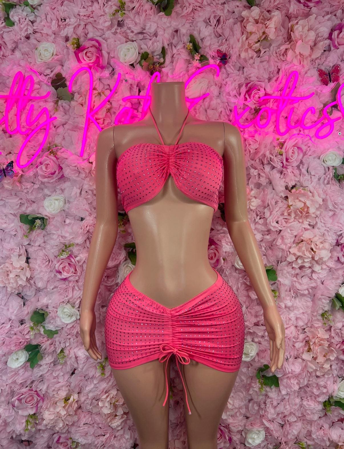 Rave Outfit Two Piece Rhinestone Skirt Set Strawberry Ravewear Festival wear