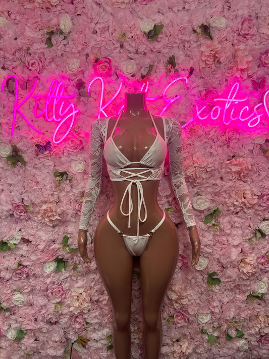 Festival Two Piece  Sleeved White Exotic Dancewear Bottlegirl Fedtival wear Bartender Outfit