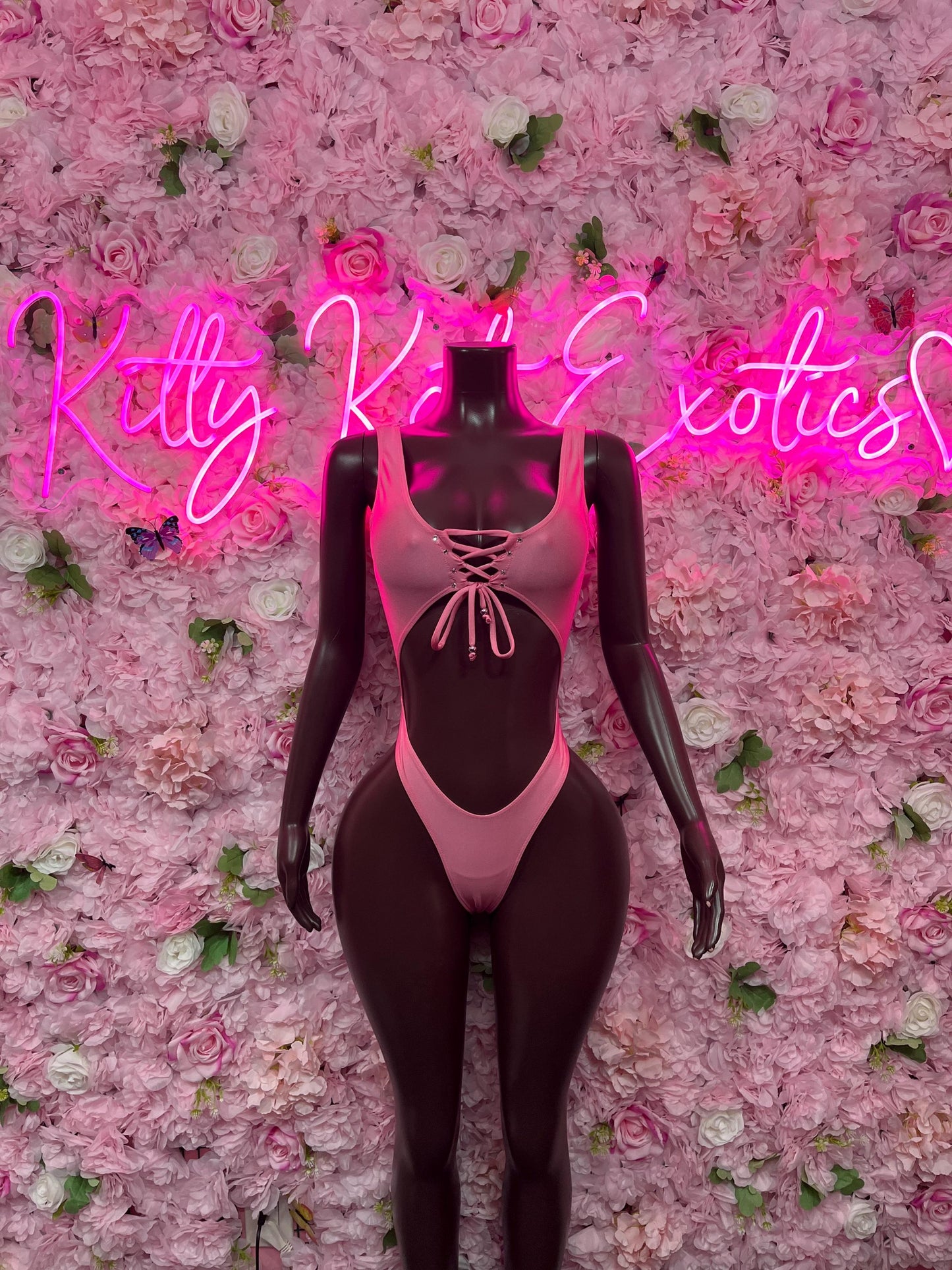 Exotic Dancewear One - Piece Pink Bodysuit  Exotic Dancewear for Performers, Raves, or Night Out | Sexy and Flattering Style