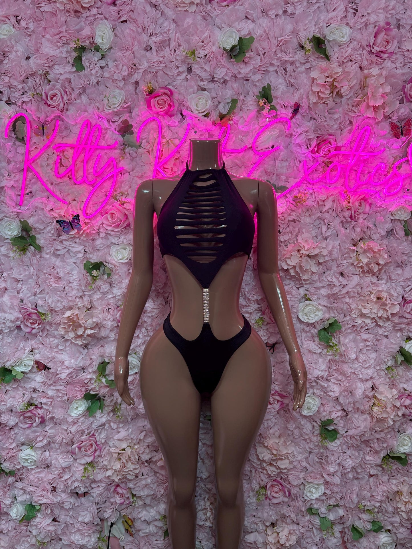 Ravewear One Piece Black Bodysuit  Exotic Dancewear for Performers, Raves, or Night Out | Sexy and Flattering Style