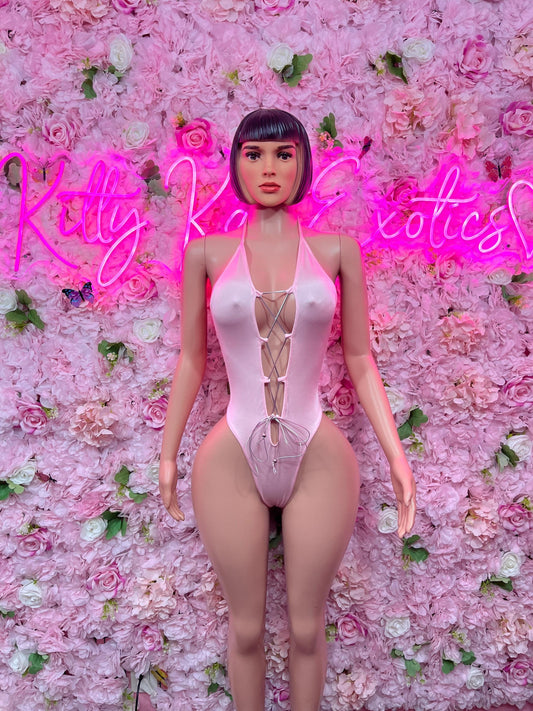 Festival Wear One Piece Pink Bodysuit  Exotic Dancewear for Performers, Raves, or Night Out | Sexy and Flattering Style