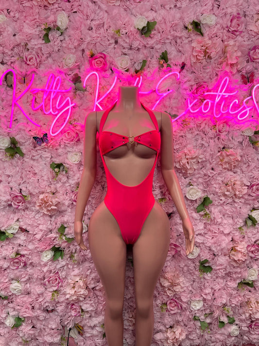 Festival Wear One Piece Pink Bodysuit  Exotic Dancewear for Performers, Raves, or Night Out | Sexy and Flattering Style