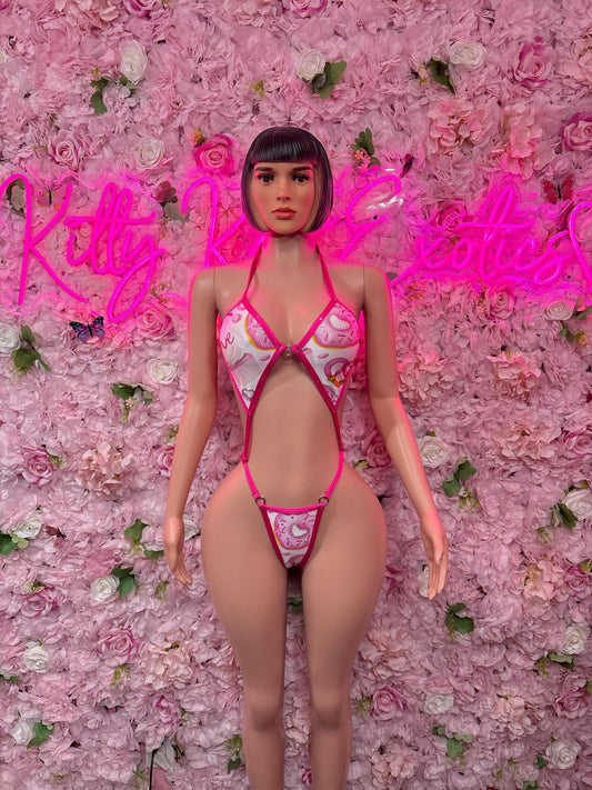 Valentines Day Exotic Dancewear One-Piece Slingshot Bodysuit  - Sexy Hearts Romantic Outfit for Date Night - Cute Gift for Her