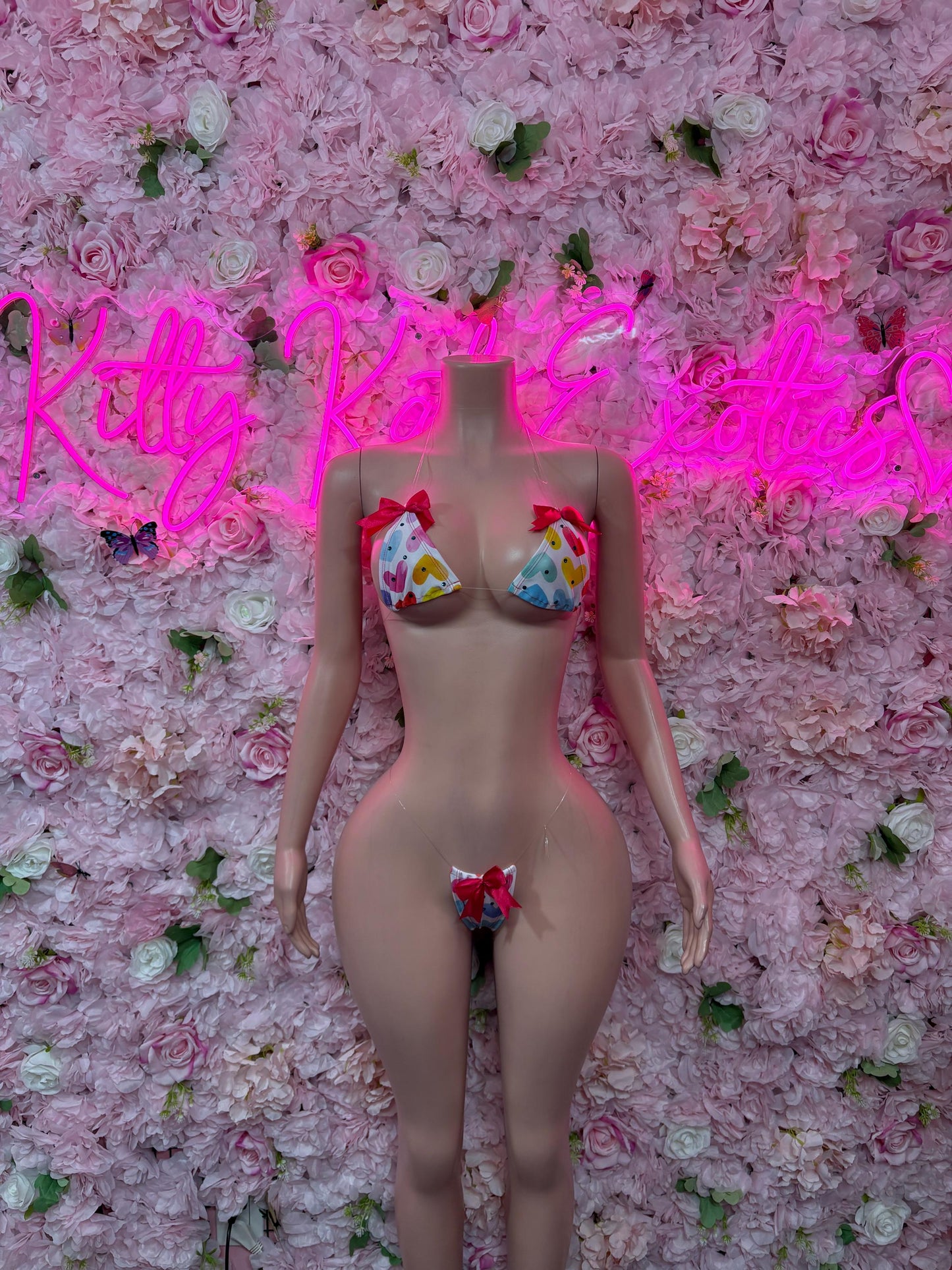 Hearts Valentines Day Exotic Dancewear Two-Piece Bikini  - Sexy Hearts Romantic Outfit for Date Night - Cute Gift for Her