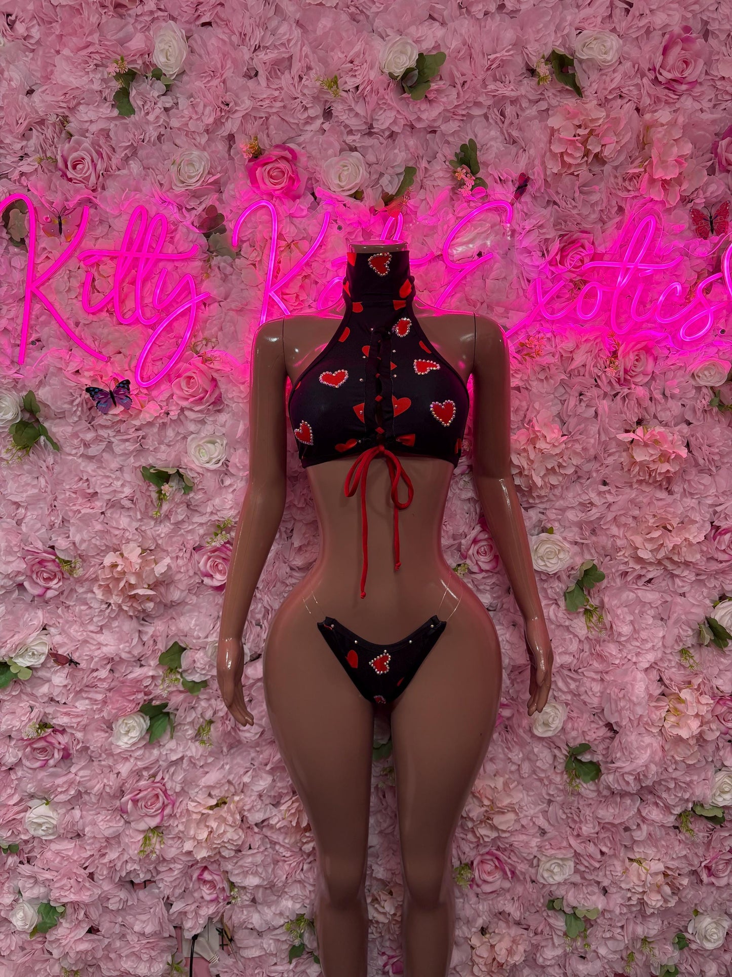 Valentines Day Exotic Dancewear Two-Piece Bodysuit  - Sexy Hearts Romantic Outfit for Date Night - Cute Gift for Her
