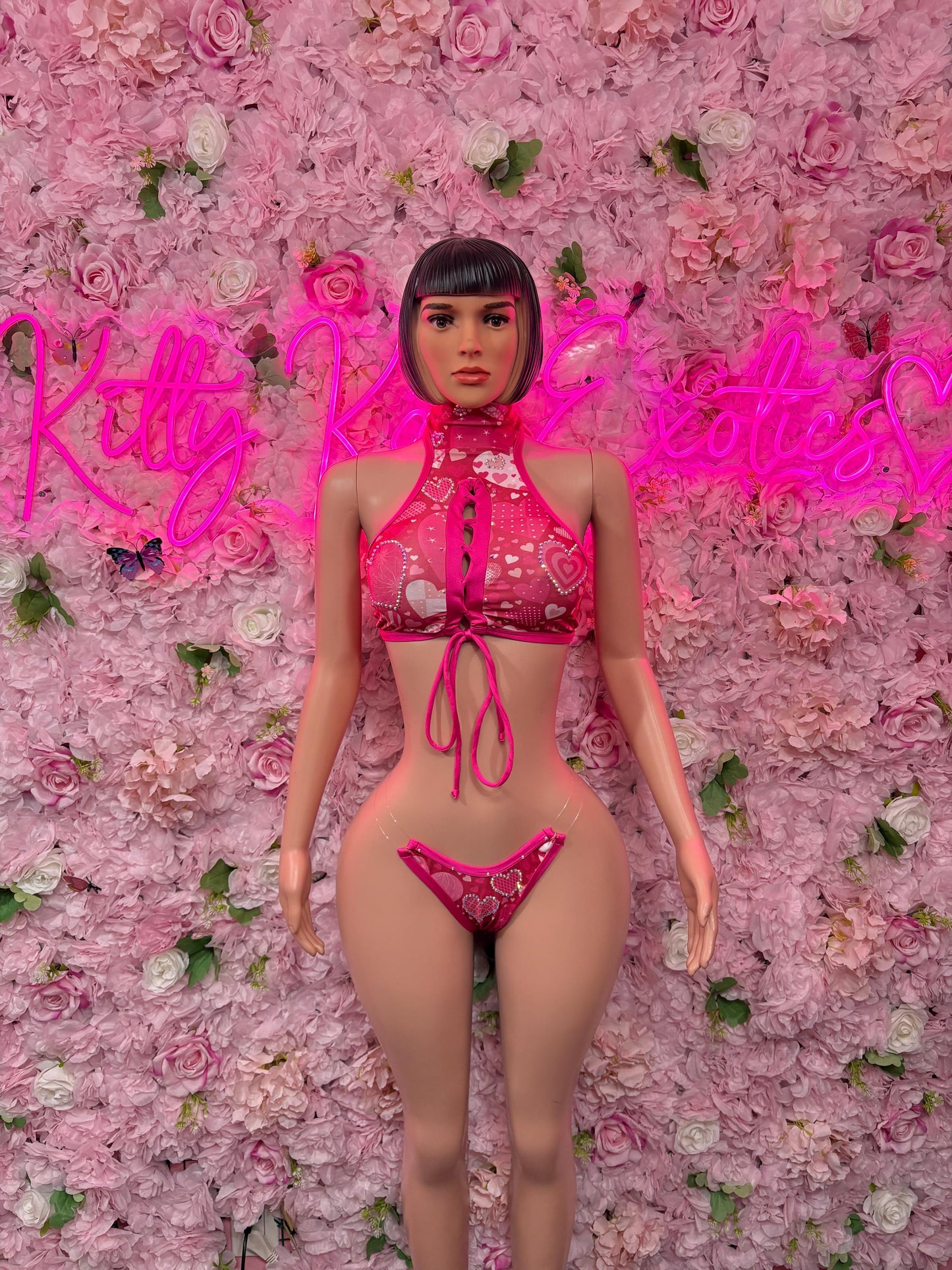 Cute Valentines Day Exotic Dancewear Two-Piece Bodysuit  - Sexy Hearts Romantic Outfit for Date Night - Cute Gift for Her