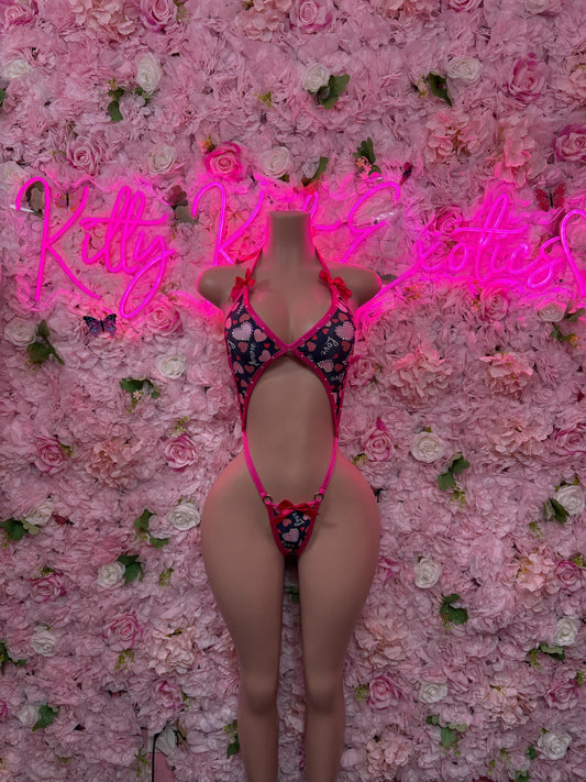 Cute Valentines Day Exotic Dancewear One-Piece Slingshot  - Sexy Hearts Romantic Outfit for Date Night - Cute Gift for Her