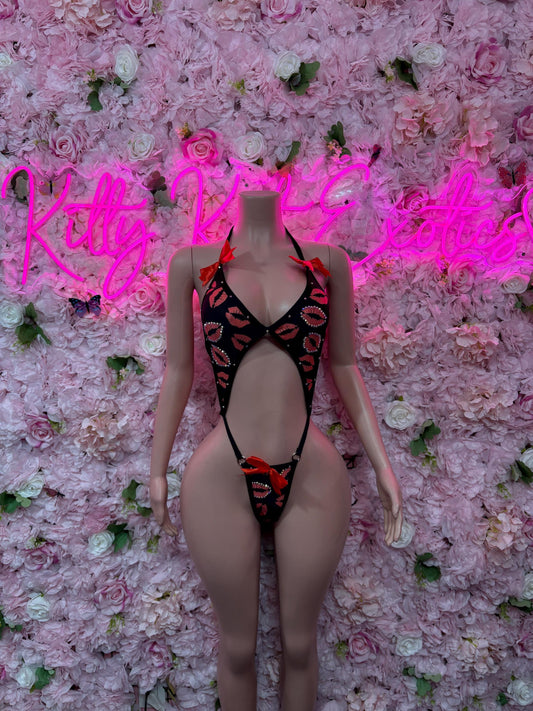 Cute Valentines Day Exotic Dancewear One-Piece Slingshot  - Sexy Kisses Romantic Outfit for Date Night - Cute Gift for Her