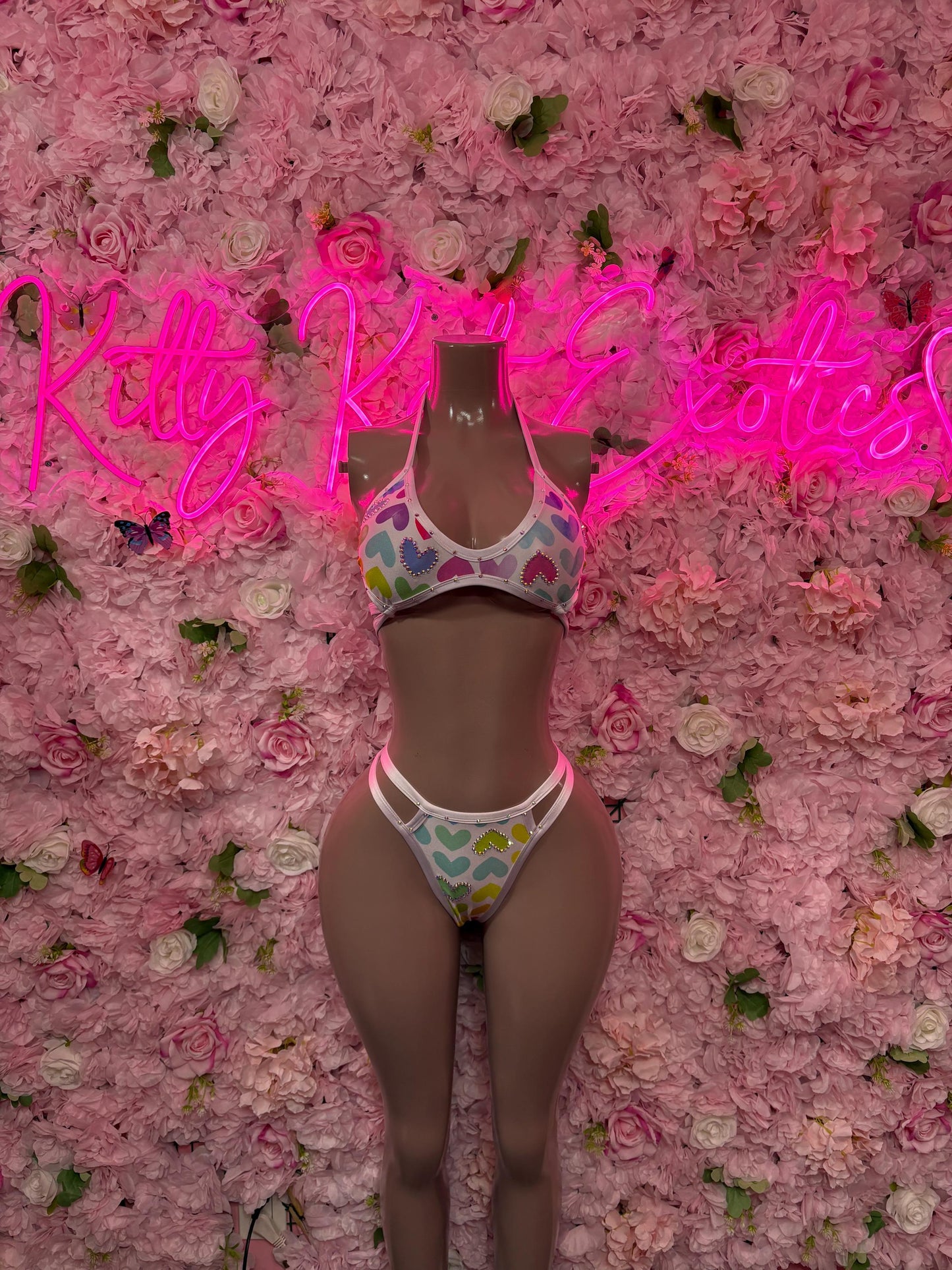 Hearts Exotic Dancewear Two-Piece Multicolor  - Sexy Hearts Romantic Outfit for Date Night - Cute Gift for Her