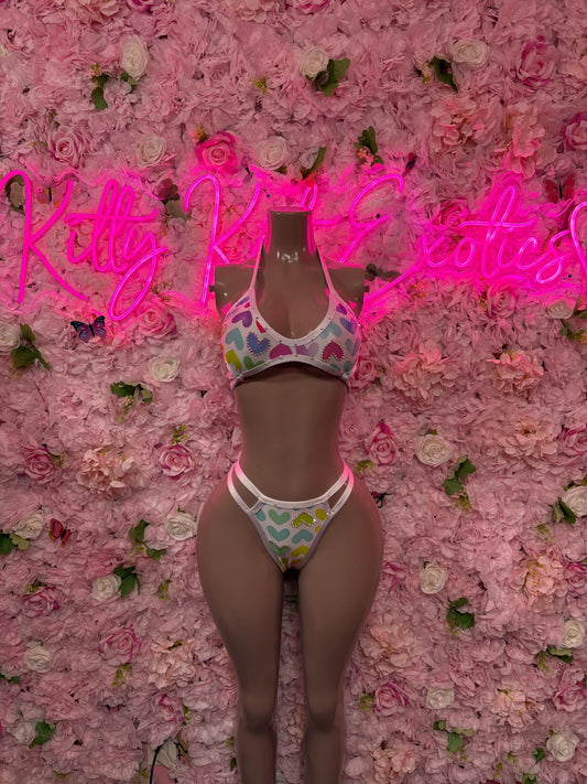 Hearts Exotic Dancewear Two-Piece Multicolor  - Sexy Hearts Romantic Outfit for Date Night - Cute Gift for Her