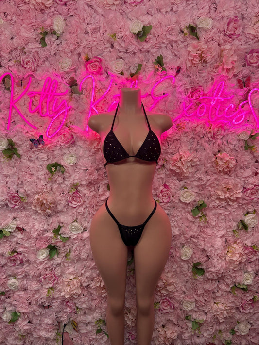 Womens Clothing Two Piece Black Bikini -  Exotic Dancewear  Elegant and Sexy Evening Dress for Performers, Events, or Special Occasions