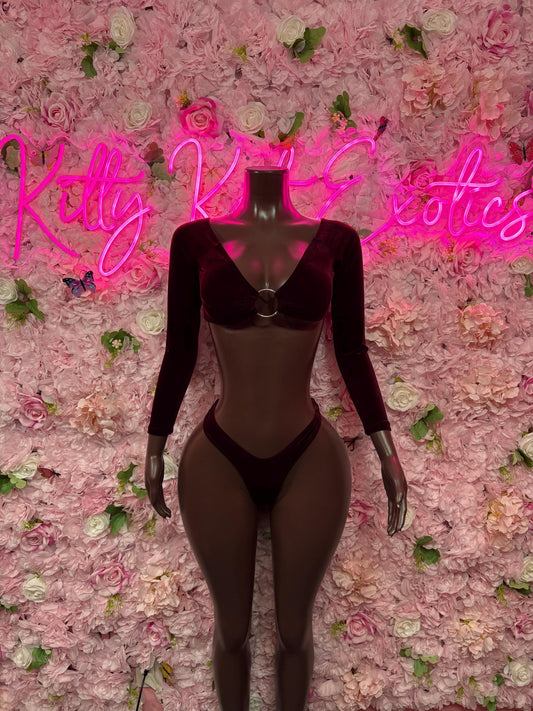 Bartender Two Piece Burgundy Velvet -  Exotic Dancewear  Elegant and Sexy Evening Dress for Performers, Events, or Special Occasions