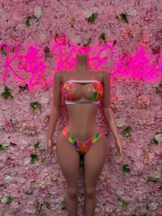 Rave Wear Two-Piece Blue Multicolor Bikini  Cute Swimsuit Set for Beach, Pool, or Vacation | Exotic Dancewear Festival wear