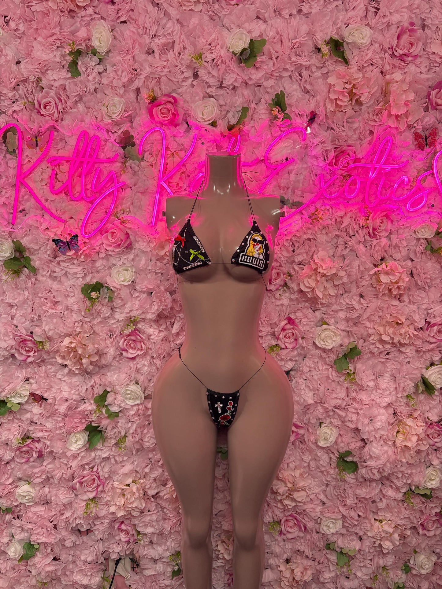 Rave Wear Two-Piece Black Custom Bikini  Cute Swimsuit Set for Beach, Pool, or Vacation | Exotic Dancewear Festival wear